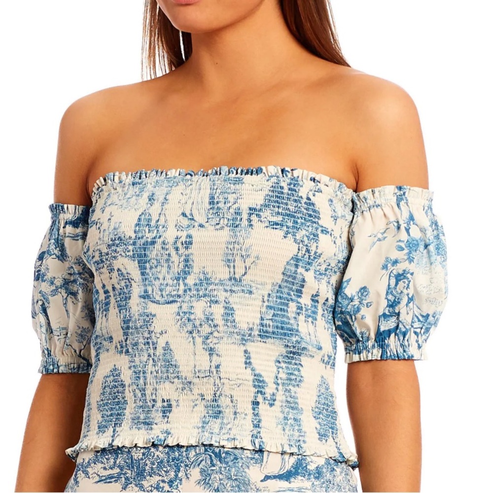 Gianni Bini Aria Woven Off-the-Shoulder Short Sleeve Blouse.